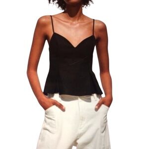 LINEN Zara Black Adjustable Spaghetti Strap Babydoll Pleated Tank size XL